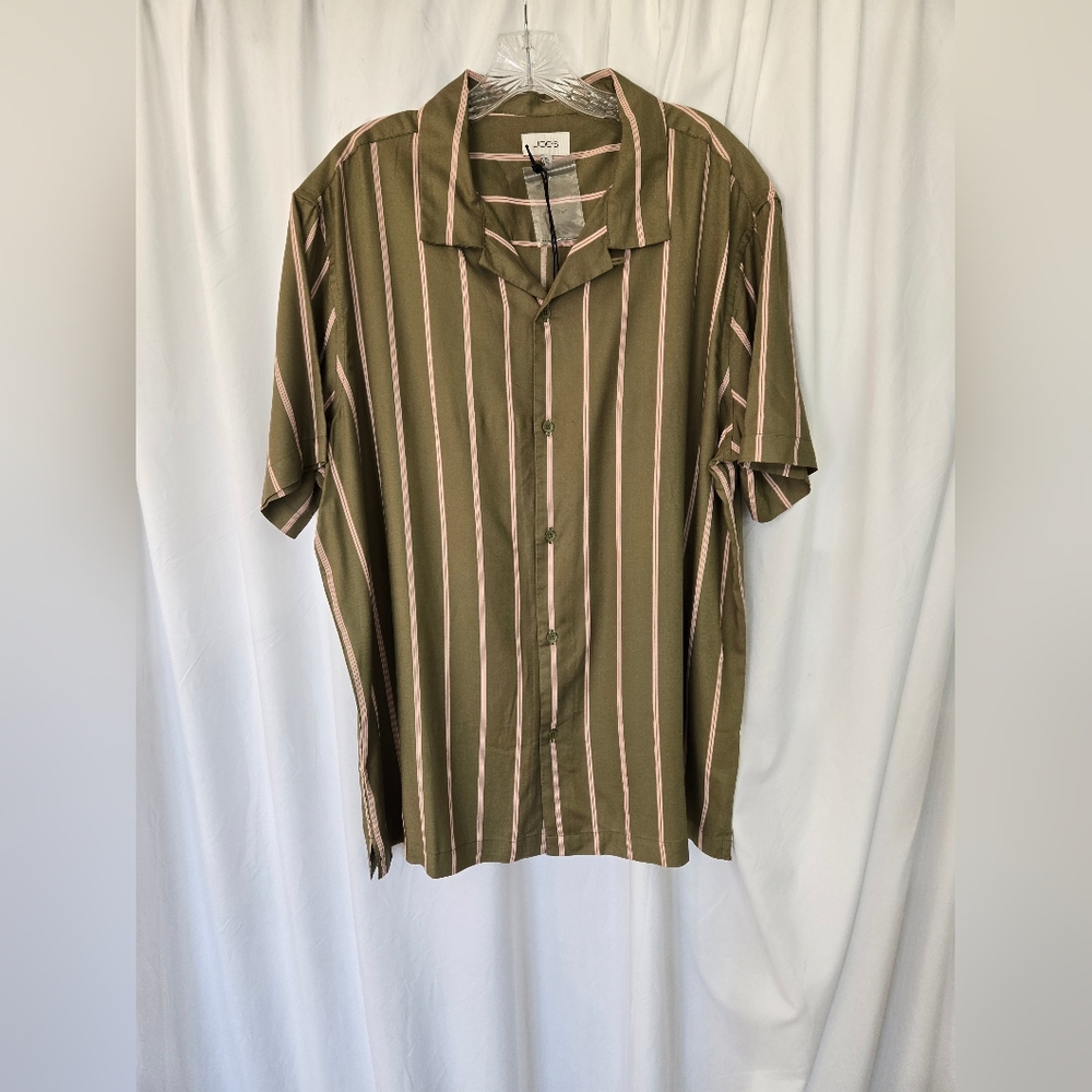 Joe's Jeans Olive Green Striped Camp Trendy Shirt NWT. Size XXL